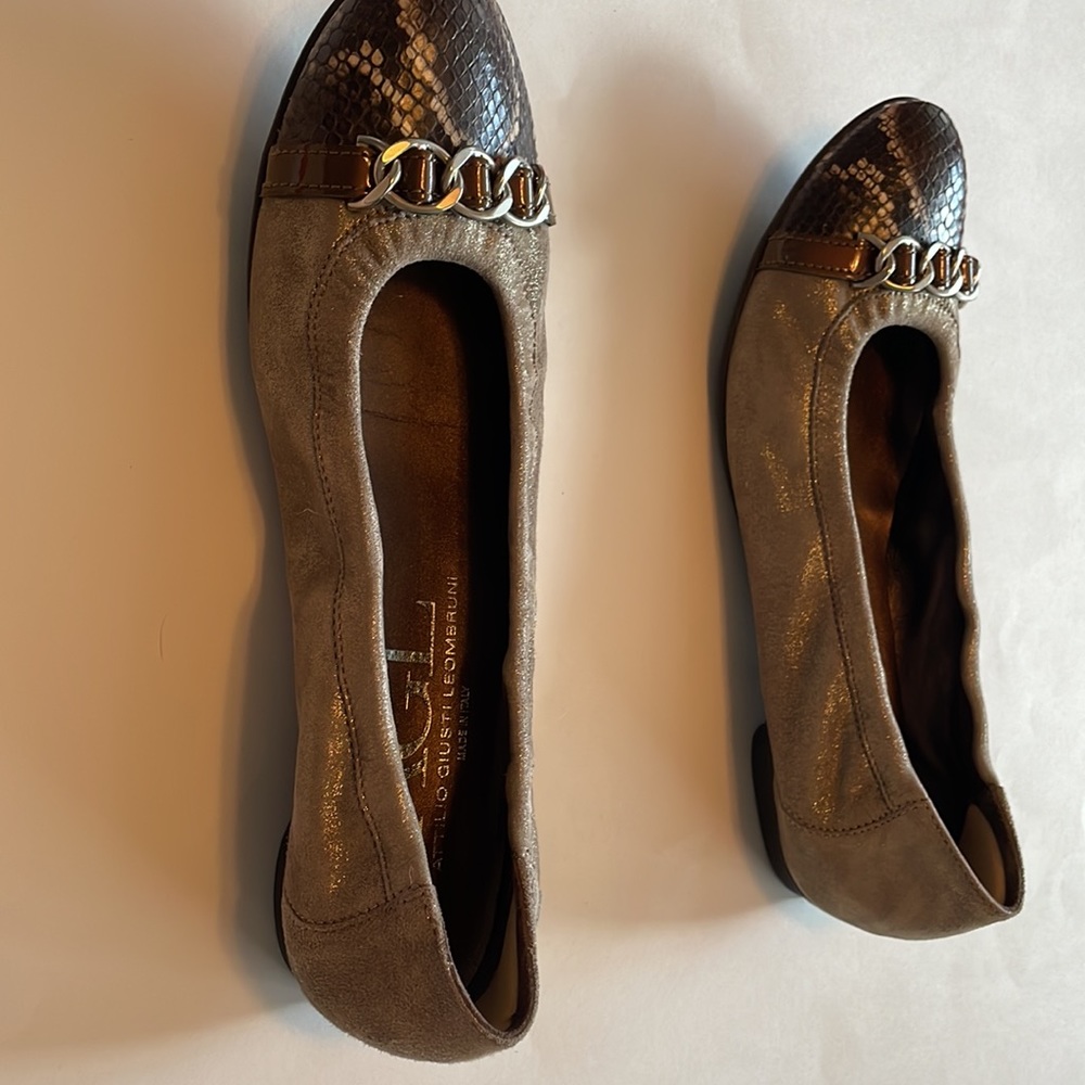 Agl Flats Python Toe Shimmery Tan Leather Size 42 - image 4